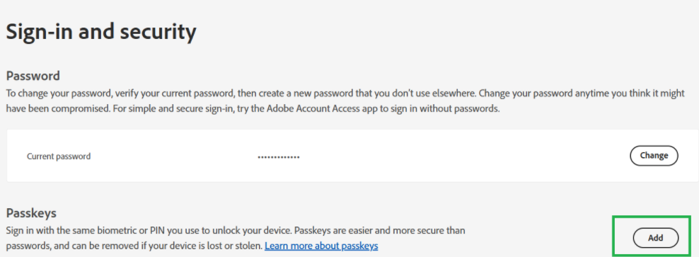 Sign-in and security Seite