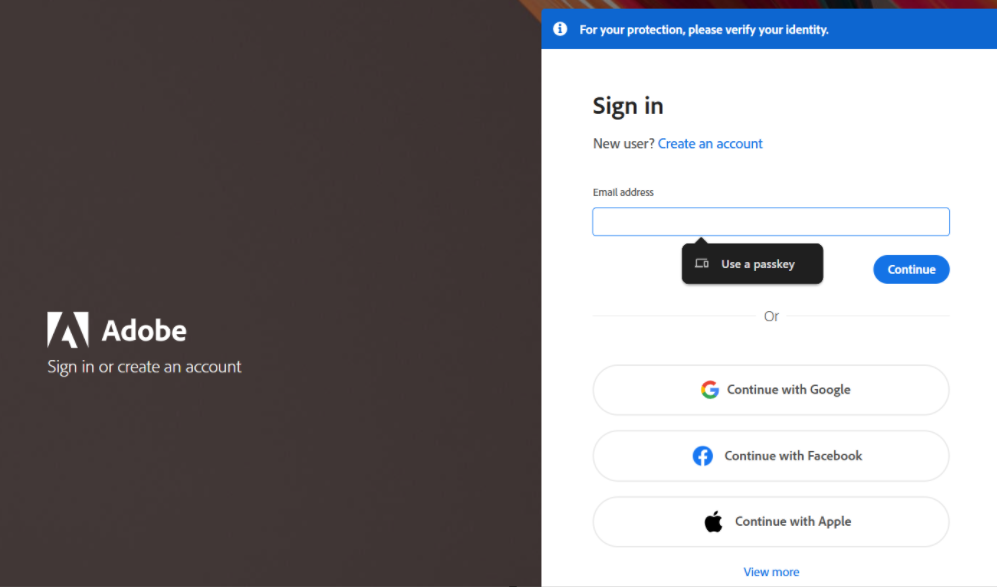 Adobe Login Use a Passkey