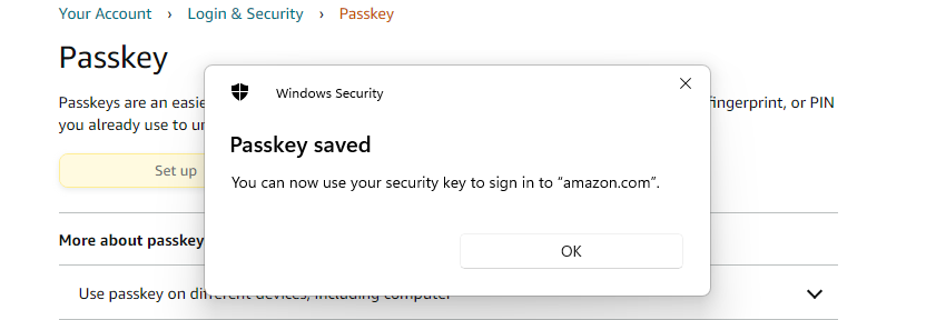 Passkey saved