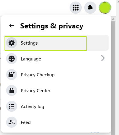Facebook: Settings & Privacy → Settings