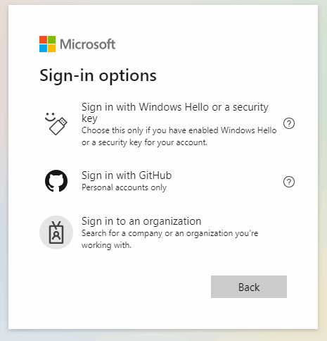 Microsoft Sign-In Options Screenshot