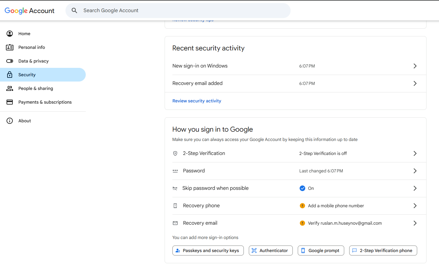 Google Passkeys und Sicherheitsschlüssel