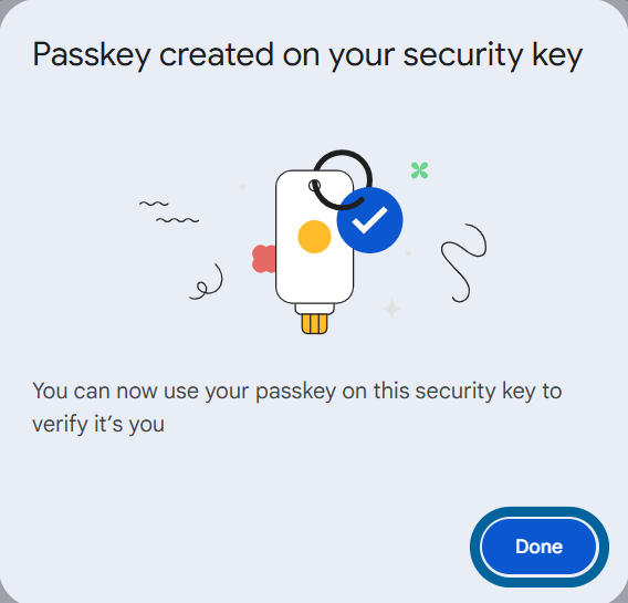 Passkey created on your security key